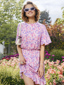 Платье мини из вискозы цветочки на лаванде 152493