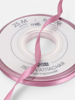 Цена за 2 шт. Лента атласная TEIRA, двухсторонняя, 6 мм, 25±1 м, розовая №165