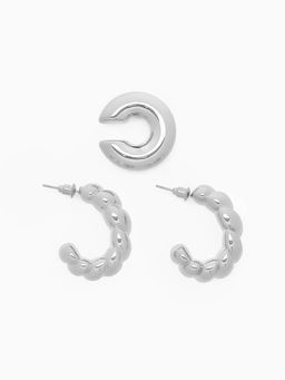 Серьги и каффы QF Плетённый бублик, набор, цвет серебро