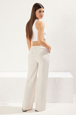 Bej Keten Kar?s?ml? Ince Rahat Kumas Beli Lastikli Genis Paca Dokuma Pantolon TWOSS25PL00038 - Trendyolmilla фото 5