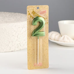 Цена за 2 шт. Свеча в торт на шпажке «Цифра 2», зеленая, 5 см