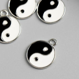 Цена за 2 шт. Декор для творчества металл, эмаль «Инь-ян», серебро, 2.2×1.8 см