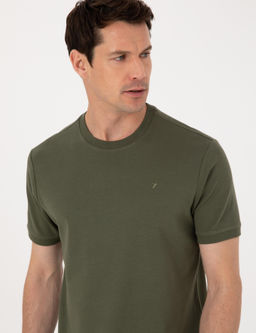Haki Regular Fit %100 Pamuk Bisiklet Yaka Basic T-shirt