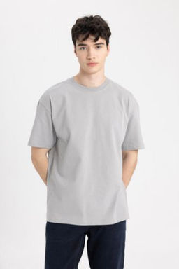 Boxy Fit Bisiklet Yaka K?sa Kollu Basic Duz Tisort