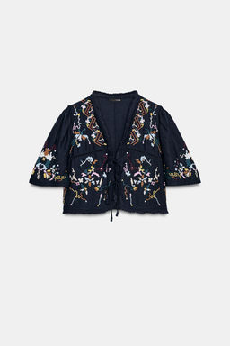 TOP CORTO BORDADOS FLORES / Azul - Zara фото 7