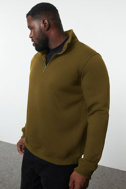 TRENDYOL MAN Yesil Buyuk Beden Oversize/Normal Kesim Dik Yaka Fermuarl? Ici Polarl? Sweatshirt TMNAW24AO00024 - Trendyolmilla фото 27