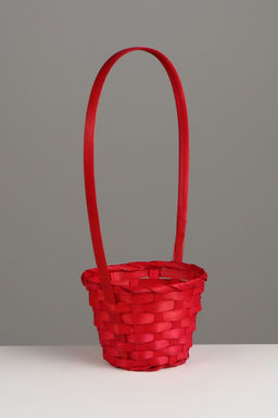 Корзина плетёная, 13×13×9.5 см, ручка h=21 см, бамбук, красная