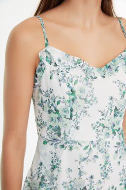 TRENDYOLMILLA Mint Cicek Desenli A Kesim Mini Astarl? Volanl? Dokuma Elbise TWOSS20EL1267  фото 3