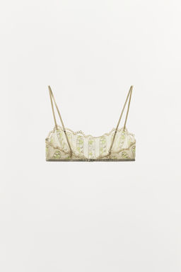 SUJETADOR BANDEAU ENCAJE BORDADOS FLORES / Crudo claro - Zara фото 2