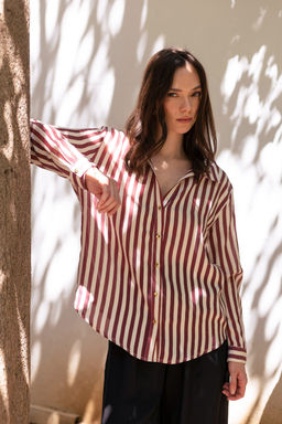 Bej Cizgili Gomlek TWOSS25GO00172 - Trendyolmilla фото 8