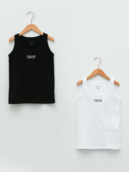 Bisiklet Yaka Slogan Bask?l? Pamuklu Erkek ?ocuk Atlet 2li