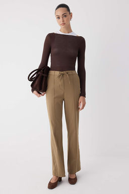 Siyah Bagc?kl? K?sl?k Tuseli Rahat Kumas Wide Leg/Genis Paca Pantolon TWOAW26PL00012 - Trendyolmilla фото 2