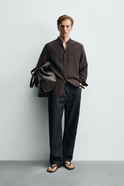 CAMISA FLUIDA CUELLO TIRA / Marr?n