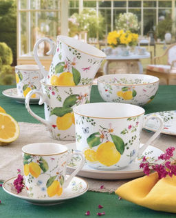 Пара чайная, 1 перс, 2 пр, 370 мл, фарфор P, белая, Цветы и лимоны, Fleurs et Citrons