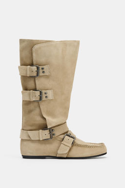 SPLIT SUEDE BUCKLED BOOTS