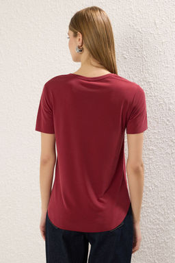 TRENDYOLMILLA Bordo More Sustainable Soluk efektli Modal Kumas Oversize/Genis Kesim Orme T-Shirt TWOSS25TS00124  фото 9