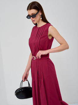 Платье хлопок с поясом бордовое