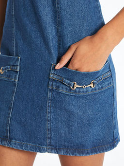 Bisiklet Yaka Mini Jean Elbise