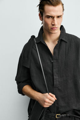 CAMISA POLO 100% LINO / Negro - Zara фото 5