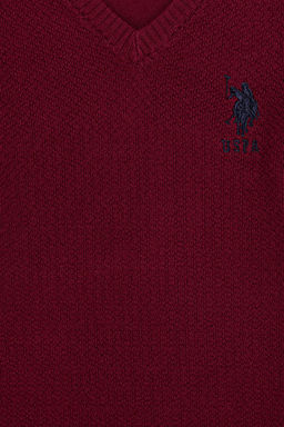Бордовый трикотажный свитер с v-образным вырезом для мальчика Неожиданная скидка в корзине - U.s. polo assn фото 3