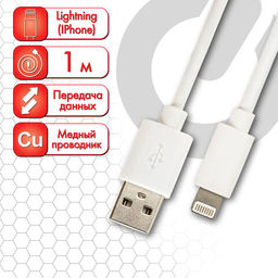 4ед. Кабель белый USB 2.0-Lightning, 1 м, SONNEN, медь, для передачи данных и зарядки iPhone/iPad, 513559