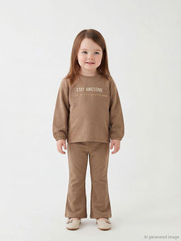 Bisiklet Yaka Bask?l? K?z Bebek Sweatshirt ve Tayt