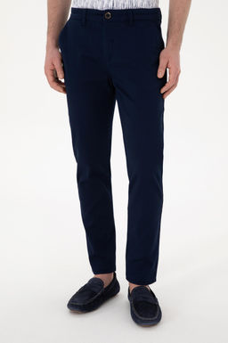Erkek Lacivert Slim Fit Kanvas Pantolon