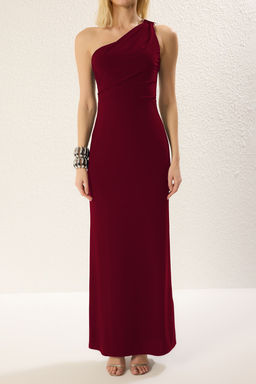 TRENDYOLMILLA Lacivert Aksesuar Detayl? Tek Omuz Orme Maxi S?k Abiye Elbise TPRSS25AE00076 фото 9