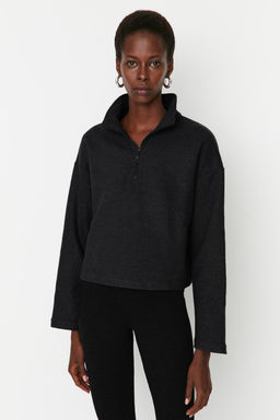 Antrasit Selanik/Triko Gorunumlu Fermuarl? Yaka Regular/Normal Kal?p Orme Sweatshirt TWOAW22SW0732