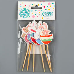 Шпажки Пасхальные кролики, набор 6 шт - Страна карнавалия фото 4