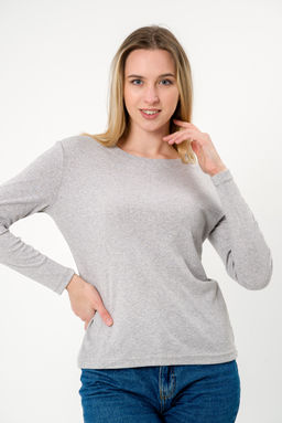 Лонгслив женский из рибаны Серый меланж - Амадэль фото 4