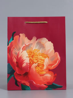 Пакет подарочный ламинированный «Пион», бордовый, 18×22.3×10 см