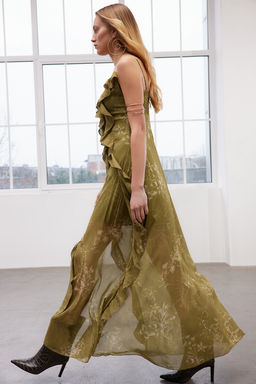 TRENDYOLMILLA Limited Edition Haki A-Kesim Volanl? Dokuma S?k Abiye Elbise TPRSS24AE00050 фото 3