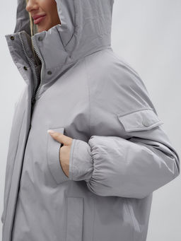 Куртка летучая мышь женская с капюшоном зимняя серого цвета 9630Sr - Mtforce фото 9