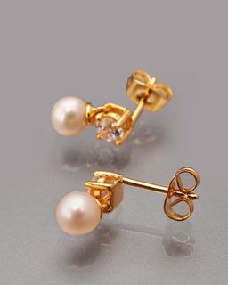 Pearls Melody Серьги с жемчужинами и кубическими цирконами, желтая позолота