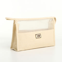 Косметичка на молнии, треугольная, с сеткой, бежевая