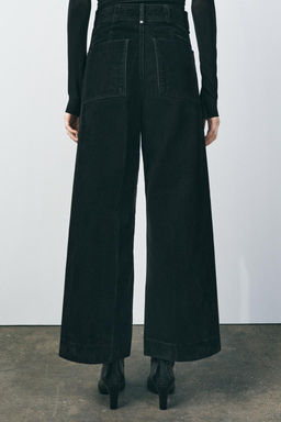 ZW COLLECTION WIDE-LEG HIGH-WAIST FLOCKED JEANS - Zara фото 5