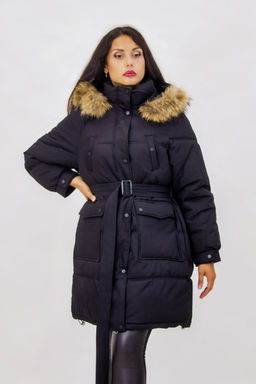 Зимняя куртка на поясе с натуральным мехом арт. 23226