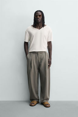PANTAL?N BALLOON FIT PLIEGUES CINTUR?N / Verde gris