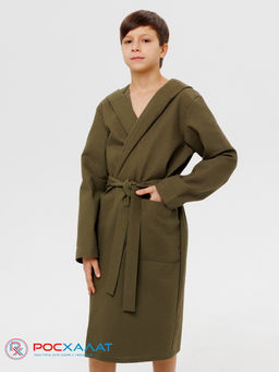 Подростковый вафельный халат с капюшоном хаки В-18 (26)