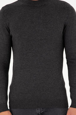Erkek Slim Fit _eyrek Bal_k__ Yaka Antrasit Melanj Basic Triko Kazak