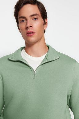 Mint Regular/Normal Kesim Dik Yaka Fermuarl? Pamuklu Basic Ici Polarl? Sweatshirt TMNAW24SW00041