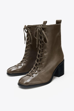 LEATHER LACE-UP ANKLE BOOTS - Zara фото 5