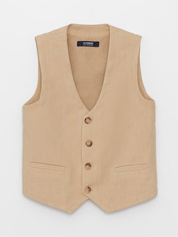 V Yaka Keten Kar???ml? Erkek ?ocuk Yelek