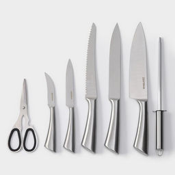 Набор кухонных принадлежностей на подставке Ardone, 7 предметов: 5 ножей, мусат и ножницы, цвет хромированный - Simaland фото 17