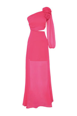 TRENDYOLMILLA Fusya A-Kesim Astarl? Pencere/Cut Out Detayl? Sifon Degrade S?k Abiye Elbise TPRSS23AE00077  фото 7