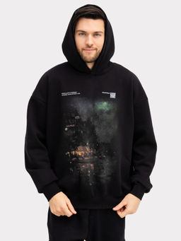 Анорак мужской в черном цвете с принтом в виде картины черный +печать 121816 - Mark formelle фото 3
