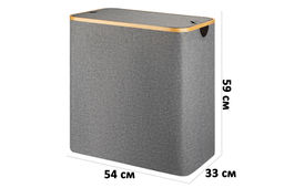 Корзина для белья 54*33*59 см 105 л с 2 отделениями и с 2 крышками, серая - Elan gallery фото 2