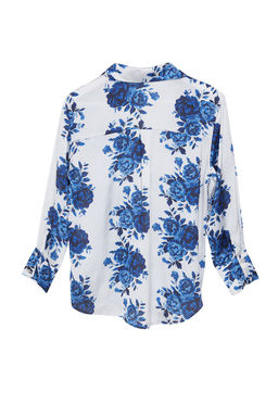 Lacivert Dokuma Saten Gul desenli Oversize Genis Kal?p Gomlek TWOSS24GO00246 - Trendyolmilla фото 7