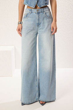 TRENDYOLMILLA Mavi Yuksek Bel Ekstra Wide Leg Palazzo Jeans TWOSS25JE00179  фото 3